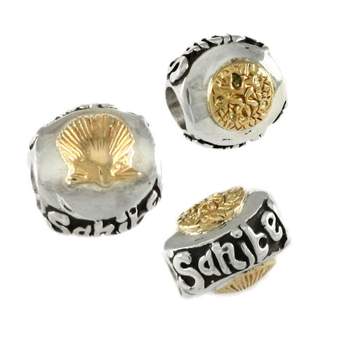 14kt Sand Dollar & Shell SANIBEL Sterling Lozenge Bead - Lone Palm Jewelry