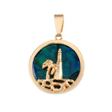 Lighthouse & Palm Tree Sea Opal Scene Pendant - Lone Palm Jewelry