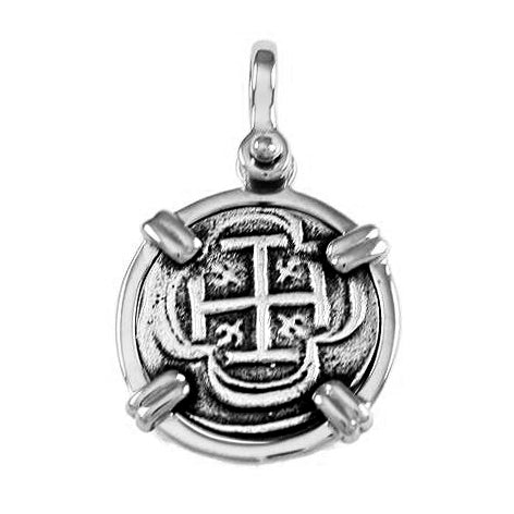 Atocha Silver 3/4" Replica Coin Pendant with Smooth Frame & Shackle Bail - Item #15732P
