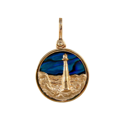 15876 - 1" Lighthouse Scene Sea Opal Pendant - Lone Palm Jewelry