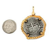 Atocha Silver 1 3/4" Replica Coin Pendant with Textured Bezel & Shackle Bail - Item #18203