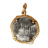 Atocha Silver 1 3/4" Replica Coin Pendant with Textured Bezel & Shackle Bail - Item #18203