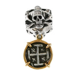 Skull and Crossbones Bead with Atocha Silver Historical Spanish Replica Coin Dangle- Item #19249a