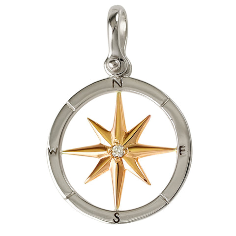 Compass Rose with Diamond 14kt Yellow and White Gold  1 1/16" - 21064d