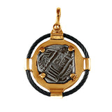Atocha Silver 1 5/8" Replica Coin Pendant in 2 Part Metal & Black Cable Setting - Item #21151