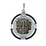 Atocha Silver 1 5/8" Replica Coin Pendant in 2 Part Metal & Black Cable Setting - Item #21151
