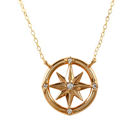 Vegvisir Viking Norse Compass Necklace in 9ct Rose Gold | Gold Boutique