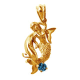 21211 - 1" Mermaid and Dolphin Pendant with Blue Topaz
