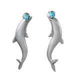 30254 - Dolphin Earrings with Blue Topaz