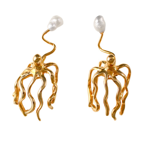 30259 - Octopus with Pearl Post Earrings