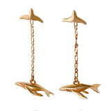 30338 - Whale Tail Stud Earrings with Dangling Whale