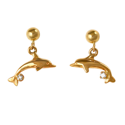 30749d - Dangling Dolphin Post Earrings with Diamond