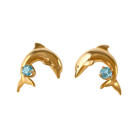 30751bt - Dolphin Earrings with Blue Topaz