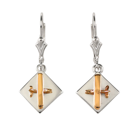 30914 - Mixed Metal High Wing Aircraft Earrings on Disk