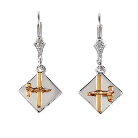 30913 - Mixed Metal Low Wing Aircraft Earrings on Disk