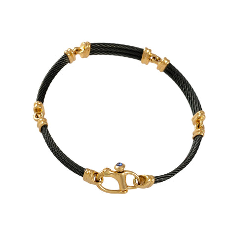 40409 - 5 Segment Black Cable Bracelet with Sapphire Clasp