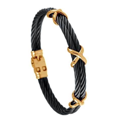 40482 - Black Cable Bracelet with Cross Wraps