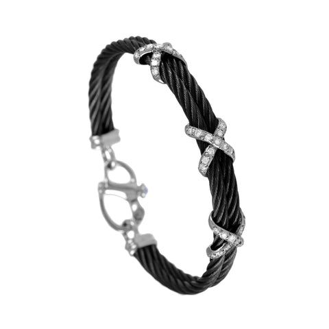 41429 - Double Black Cable Bracelet with Diamond X Accents