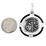 Atocha Silver 1" Replica Coin Pendant in 2 Part Metal & Black Cable Setting - Item #41491