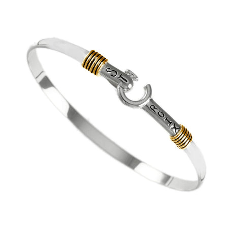 St. Croix Style Hook Bracelet 6 mm Wide, Sterling Silver and 14K Gold Fill Island Love Bracelet