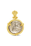 Authentic Boy on Dolphin Silver Greek AR Didrachm Coin Mounted in 14k Gold - Item #9104