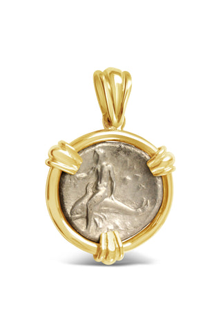 Authentic Boy on Dolphin Silver Greek AR Nomos Coin Mounted in 14K Gold - Item #9216